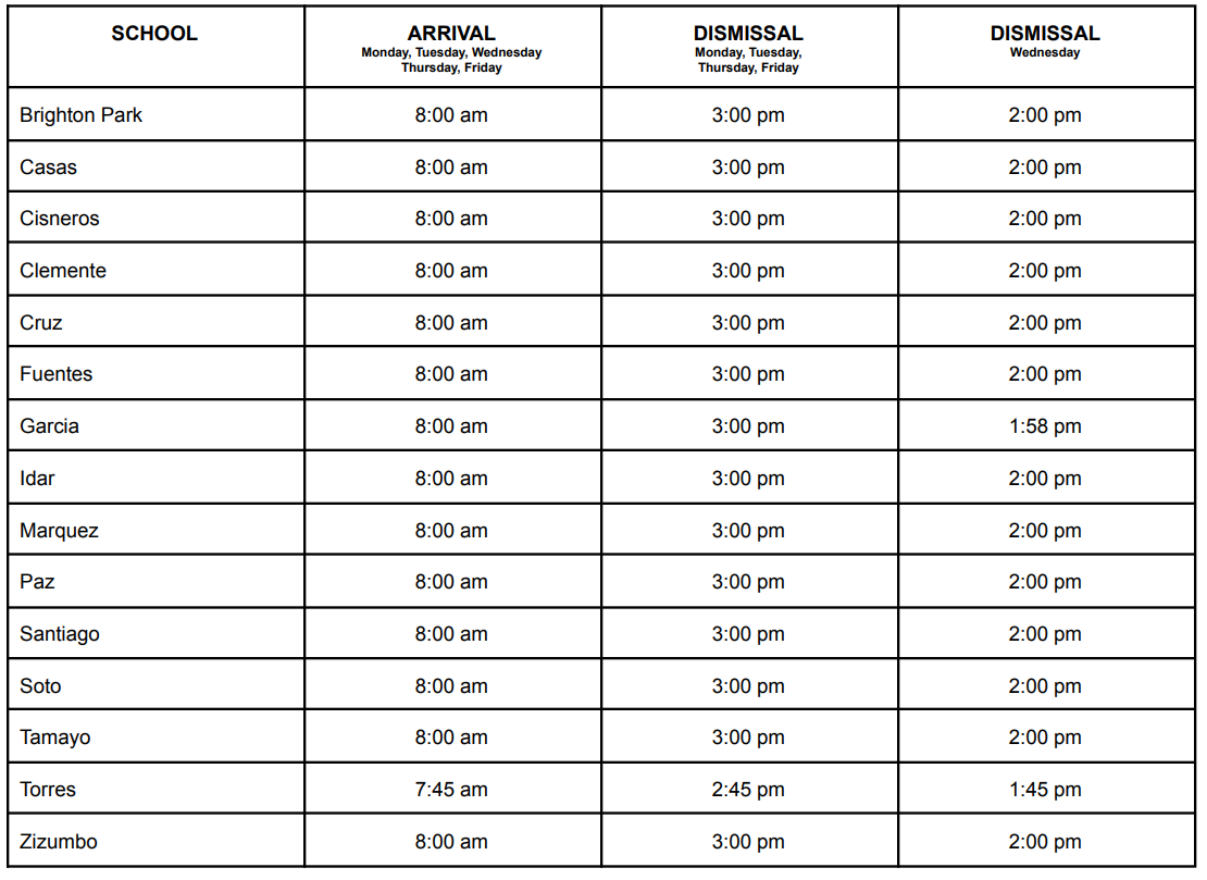 Arrival and dismissal Schedule